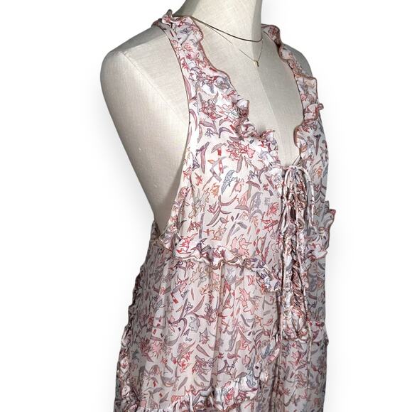 IRO PARIS Baden Dress Ruffle Trim Floral Mini Dress Lace Up V-Neck Coquette 8 - Picture 5 of 13